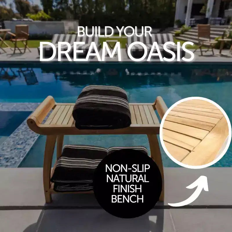 Panca curva per doccia e vasca da bagno da 30 pollici, in legno naturale, con ripiano, colore beige