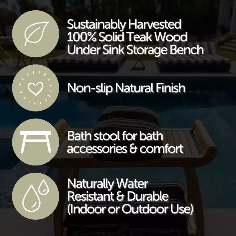 Panca curva per doccia e vasca da bagno da 30 pollici, in legno naturale, con ripiano, colore beige