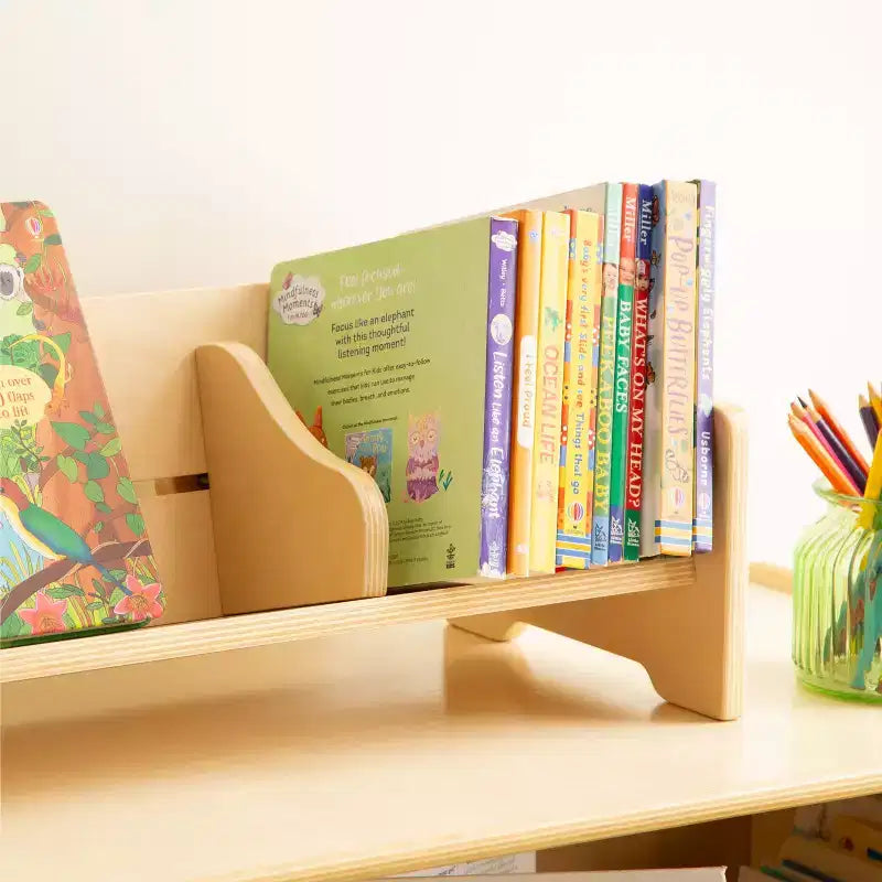 Espositore da tavolo per libri - Naturale: Espositore e portaoggetti per libri per aula e sala giochi per bambini